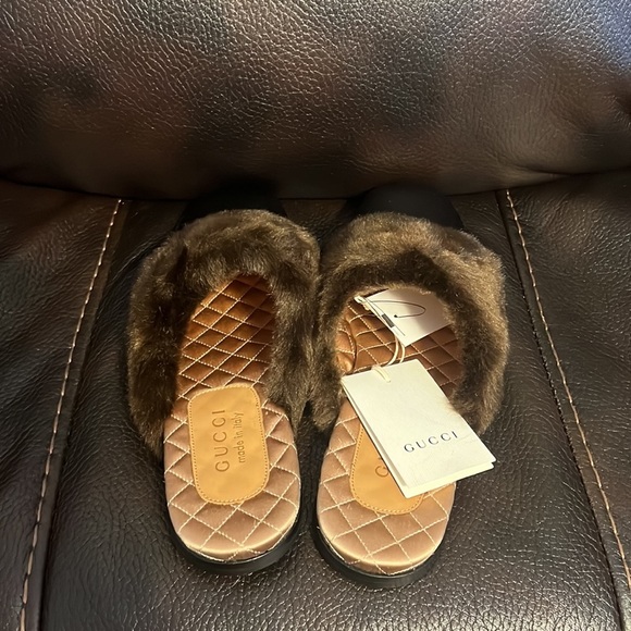 Gucci men’s leather fur logo leather Princetown mules NWB - Picture 7 of 10